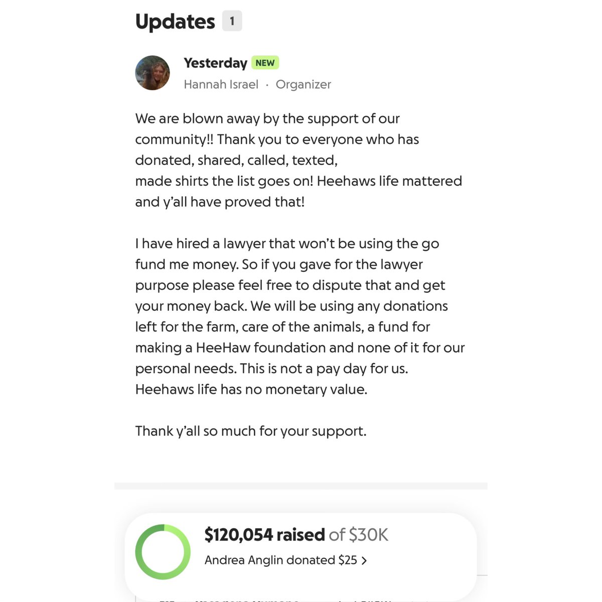 interesting_aIl's tweet photo. The farm owner whose pet baby donkey was shot and killed by police during a missing person search has paused GoFundMe donations

Money can be returned and will not be used for personal needs https://t.co/TGpegfc12z