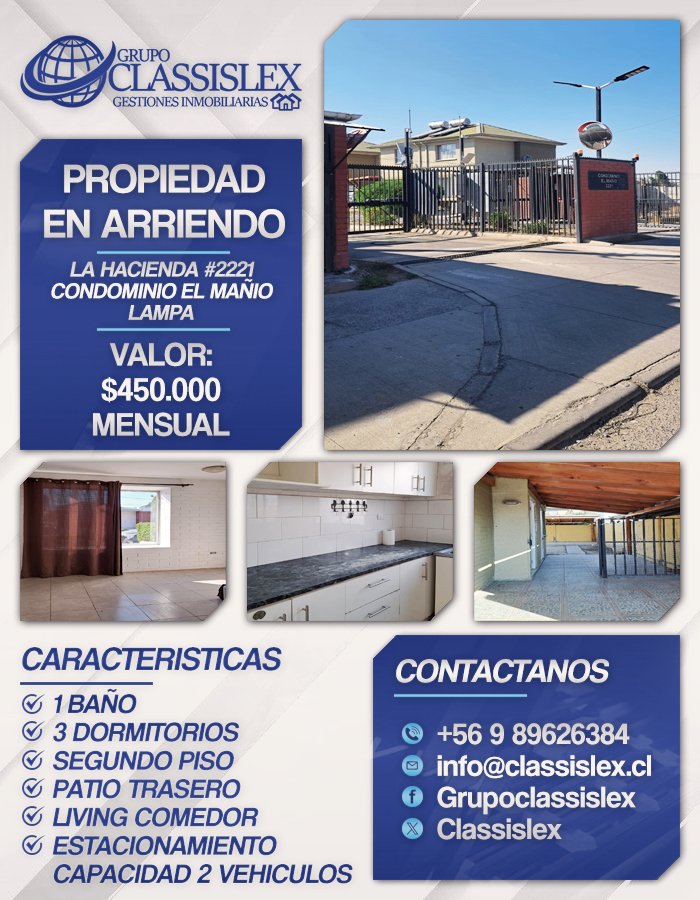 classislex's tweet photo. Se Arrienda Casa En La Comuna de Lampa 
#ArriendoLampa #CasaEnArriendo #Lampa #CondominioElMañío #CasaLampa #ArriendoCasa #PropiedadesChile #ViviendaLampa #ClassislexSpA #ArriendoChile https://t.co/D6EFnJ0W1C