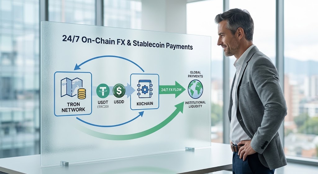 ALEXCRYPTOANDO's tweet photo. El FX tradicional mueve $7.5 billones al dia, pero cierra los fines de semana. La infraestructura on-chain está cambiando las reglas

@KiiChainio se integra con la red de @TRONdao para desplegar pagos FX 24/7 y liquidez en stablecoins

Que cambia realmente: 

• USDT (TRC20) integrado para depositos, swaps y yield vaults
 
• Pagos transfronterizos y gestion de tesorería sin interrupciones

 • Mas de $500M en volumen FX procesado e integración con los $90B+ en USDT de TRON

El futuro de los pagos institucionales no duerme

#TGF #TRONGlobalfriends @TronDao_ESP @justinsuntron @trondao