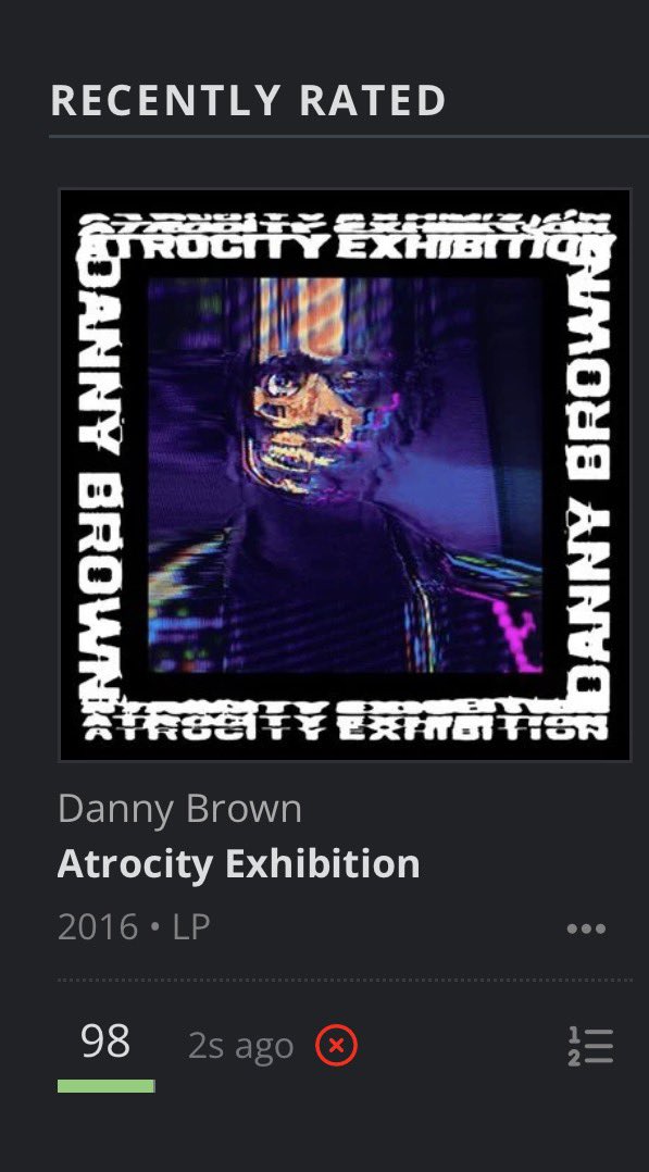 moondoganmemo's tweet photo. DANNY BROWN 

ATROCITY EXHIBITION

98 https://t.co/pv9RFltD7h