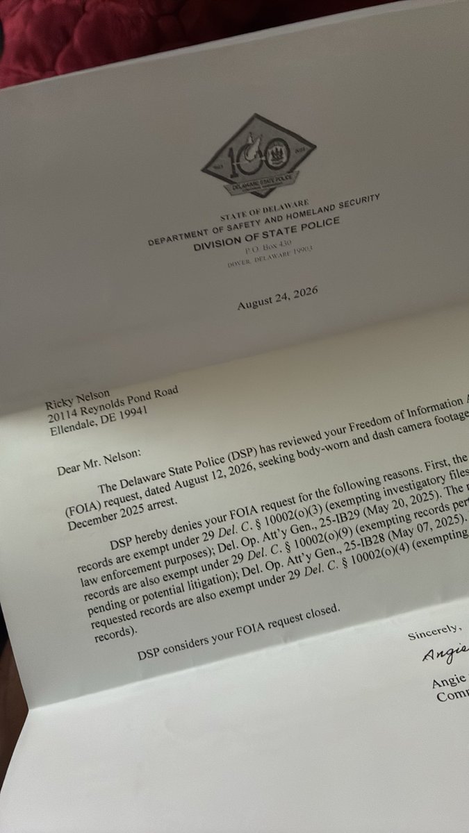 __Rdot_'s tweet photo. FOIA requests has been denied TWICE π€¦πΎββοΈππ€£ what are they trying to hide #DelawareStatePolice #LawSuit #FourteenthAmendmentRight #CivilLawSuit #CivilRights https://t.co/XK6hI1zT3z