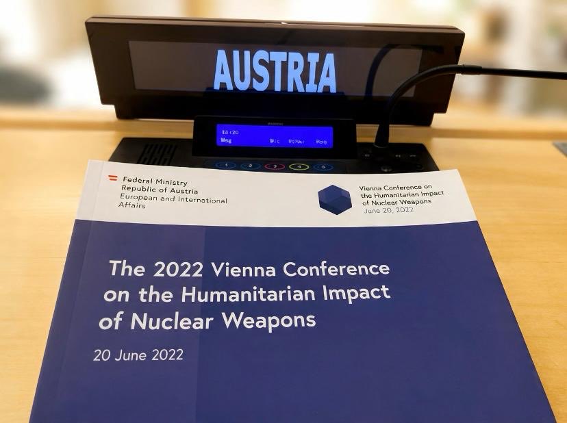AustriaUN's tweet photo. Austria thanks Kazakhstan 🇰🇿 and Kiribati 🇰🇮 for convening the first meeting on victim assistance and environmental remediation. This must remain central to disarmament efforts. Articles 6 and 7 of the #TPNW place affected communities at the heart of nuclear disarmament. ☢️ https://t.co/DM4jffOUZM