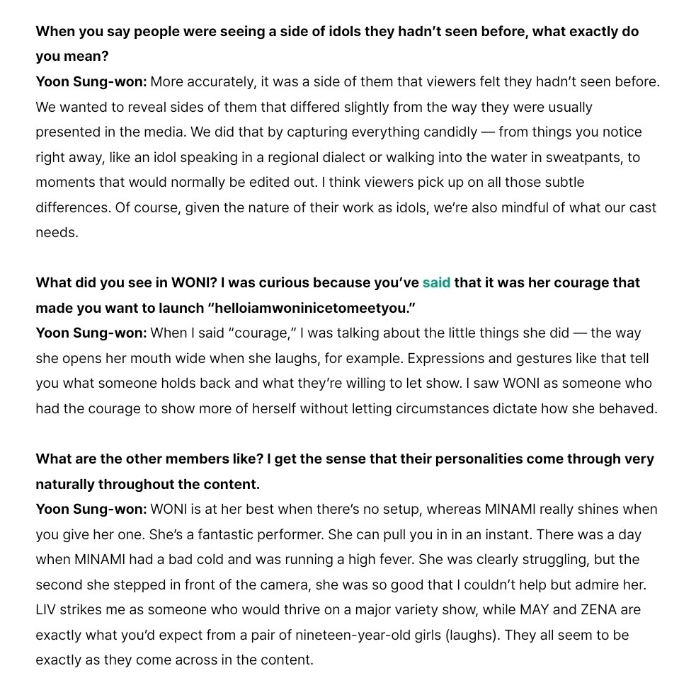 RESCENEGLOBAL's tweet photo. Solfa's Yoon Sung-won (PD of Woni's channel) spoke about the booming success of "helloiamwoninicetomeetyou", what made him take interest in Woni, the members' personalities, and his concept planning process in an interview with Weverse Magazine.

#RESCENE #리센느 @RESCENEofficial https://t.co/JDWfVWwu6o