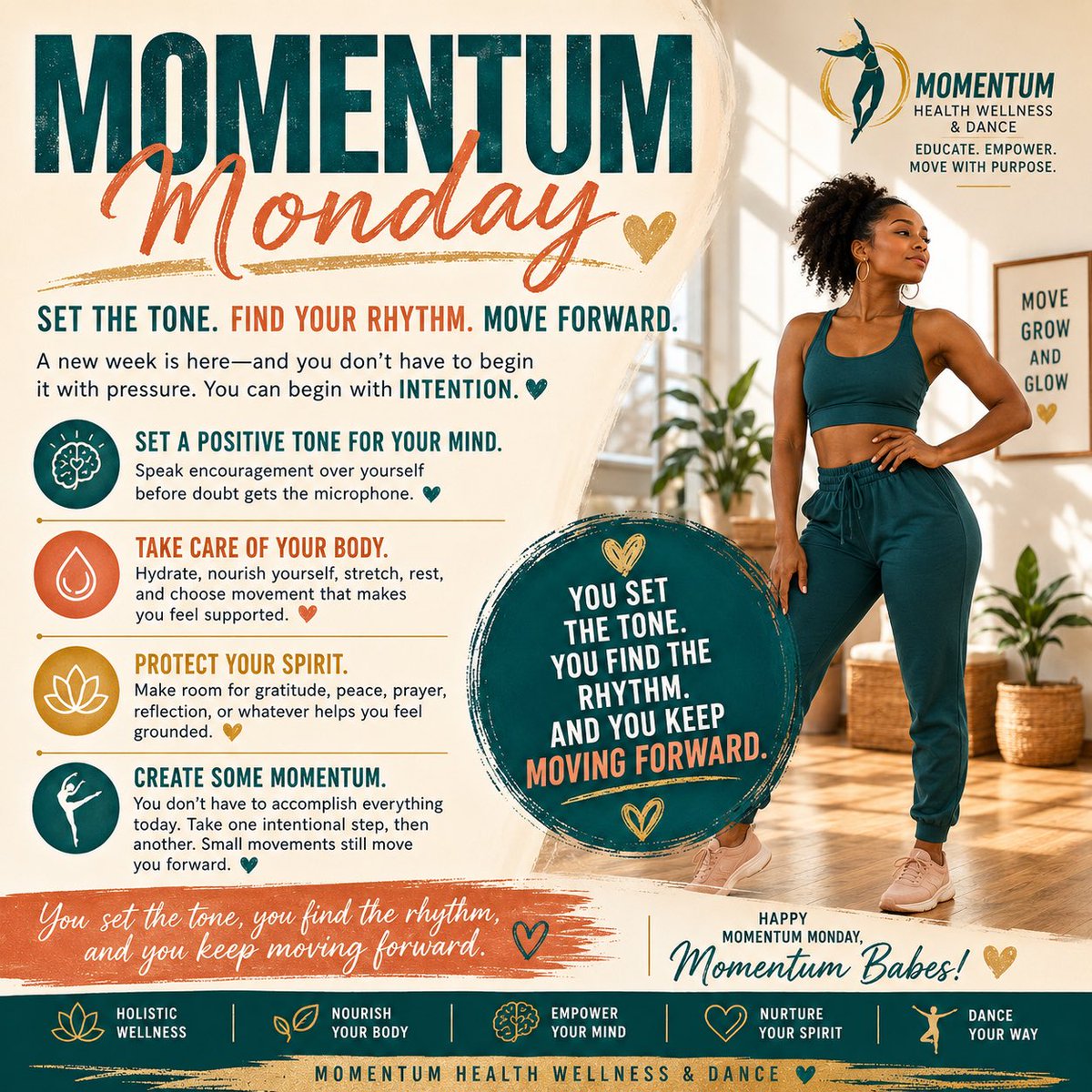 j_luv27's tweet photo. Set the tone. Find your rhythm. ππΎβ¨ Nourish your body, empower your mind, nurture your spirit, and create the momentum you want to carry all week. π
Educate. Empower. Move with Purpose.
Momentum Health Wellness & Dance #momentum #health #wellness #dance #moveyourbody https://t.co/yxtpiLI0kS