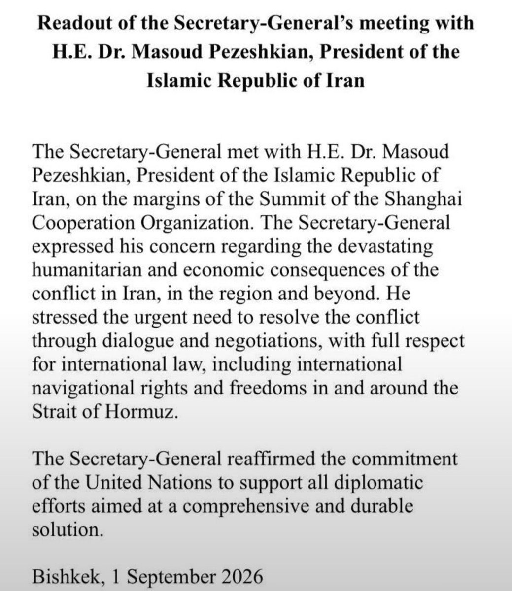 StephanGoldin's tweet photo. #Guterres s’est entretenu aujourd’hui avec le président iranien et s’est inquiété des dommages causés au peuple #iranien par la guerre.
Mais qu’en est-il des dommages causés par le régime lui-même sur le peuple iranien?
Sur cette réalité-là, pas un mot de Guterres!
L'@UN se tait https://t.co/hac575fmCW