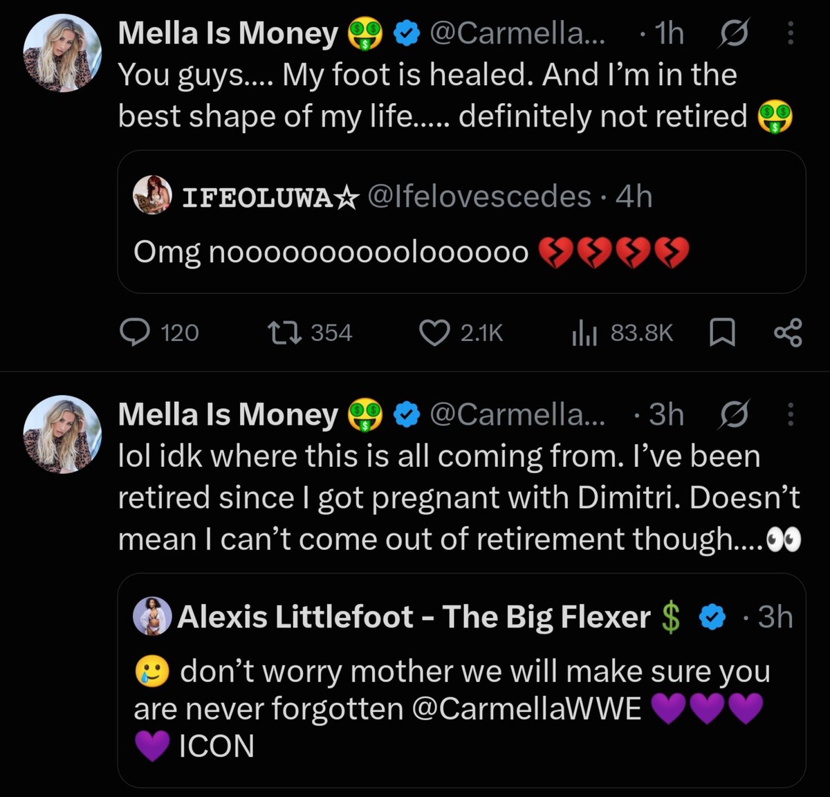 updatewrestle13's tweet photo. Update: Deleted our previous post as Carmella has stated that she hasn't retired from pro wrestling yet

Also, she earlier hinted before that she may come out of retirement after her retirement news came out https://t.co/xQx1oJlicC