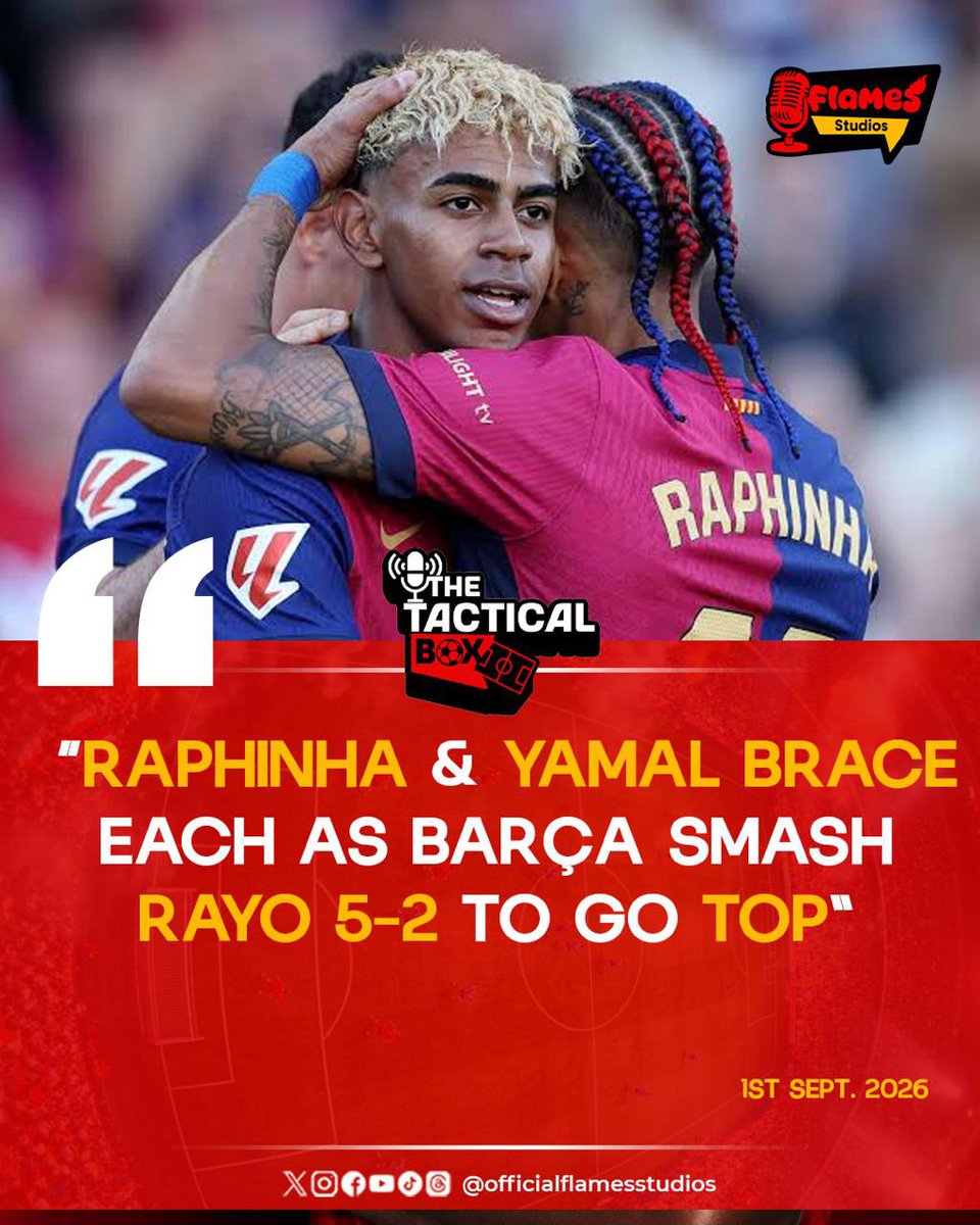 flamesstudios's tweet photo. 🇦🇷 Messi calls time on his international career.
🔴 Liverpool complete Barcola deal.
🔴 Saka fires Arsenal past Villa 1–0.
🔵🔴 Barça beat Rayo 5–2 as Yamal &amp; Raphinha bag braces.

#flamesstudios #footballnews #tacticalbox #football https://t.co/p2byv3HXZx