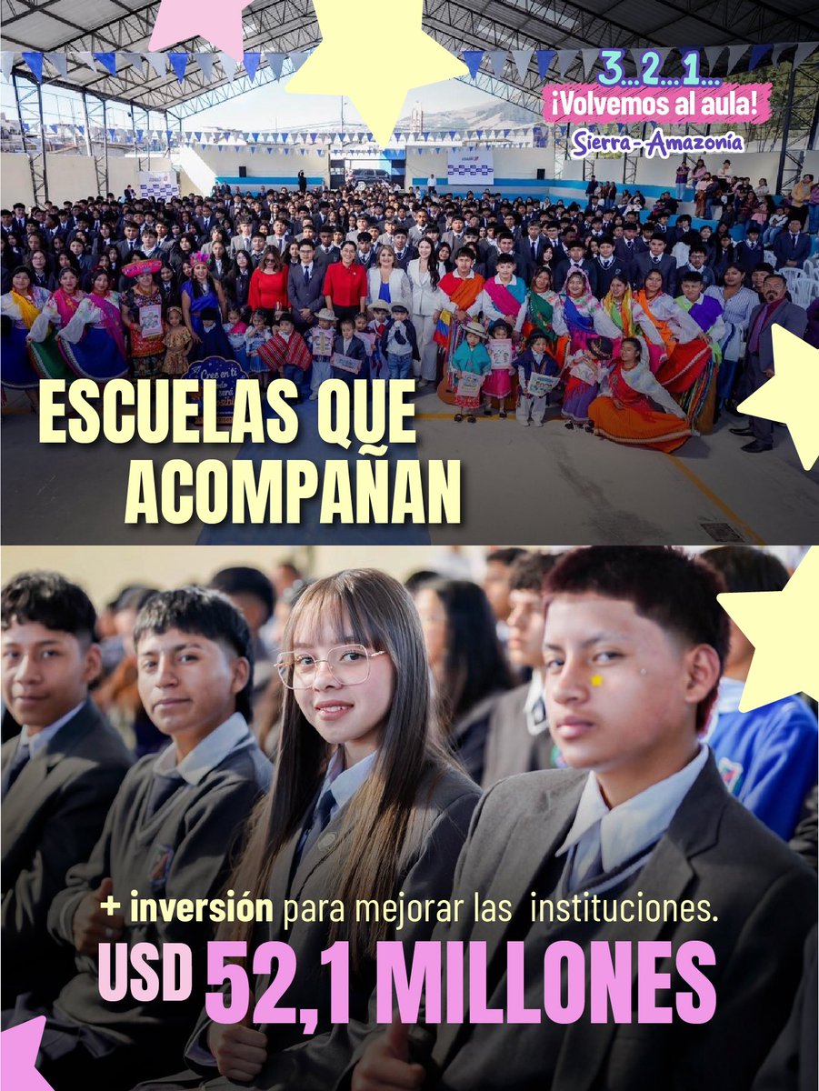 GildaAlcivarOk's tweet photo. Hoy vuelven los abrazos y las ganas de aprender.

1,7 millones de estudiantes regresan de manera escalonada a las aulas de #SierraAmazonía.

Desde Quito, damos inicio al año lectivo 2026–2027 con escuelas preparadas, recursos, seguridad y acompañamiento para nuestros estudiantes. https://t.co/0WsMoQoti3