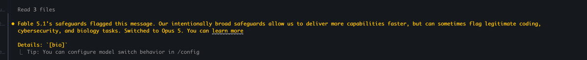 bla1990so's tweet photo. my very first experience with fable 5.1 (asked it to read through the fable 5.1 model card) https://t.co/RMM5XrXMxu