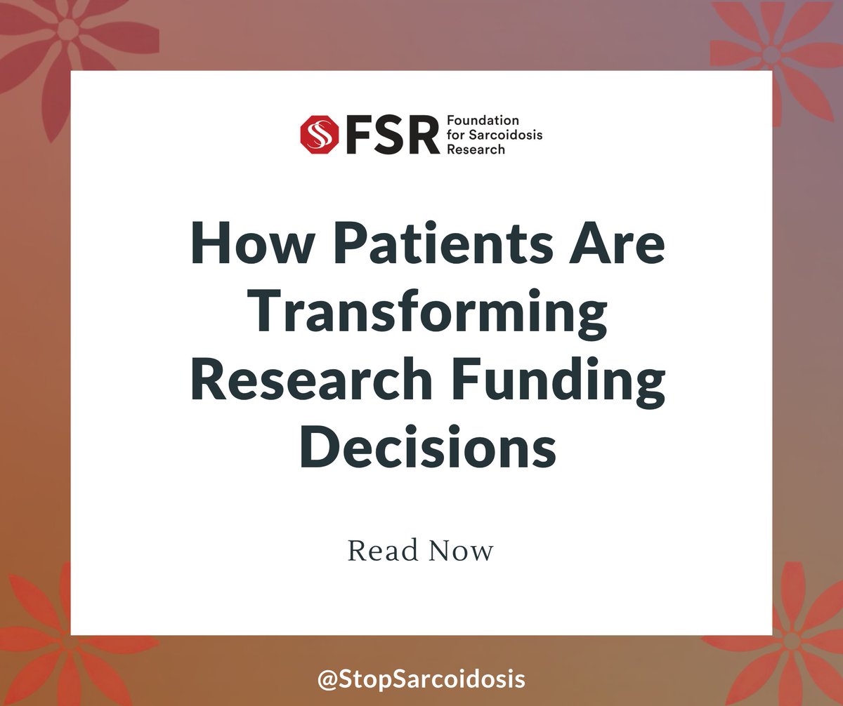 StopSarcoidosis's tweet photo. Foundation For Sarcoidosis Research is proud to share our implementation of a Patient Stakeholder Reviewer Panel into our grant review cycle. This is a review process that brings the patient voice directly into evaluation of research proposals. It gives individuals living with https://t.co/DwkS18j1JT