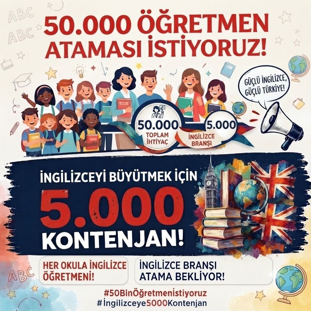 arslanhan_l's tweet photo. AGS ile akademiye geçiş sürecinde İngilizce branşına verilecek kadro sayısının artırılmasını ve 5000 atama müjdesinin 
verilmesini istiyoruz. @RTErdogan @oktay_saral @Yusuf__Tekin @tcmeb @iletisim @AkParti @dbdevletbahceli 
@MHP_Bilgi #ingilizceye5000Atama https://t.co/i0H6mtI2lk