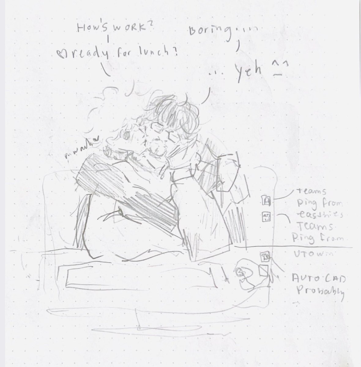 doomedyaoimaxx's tweet photo. christening a new sketchbook with work from home-ruggio… modern au blah blah blah #witchhatatelier https://t.co/ljXTZr9AzB