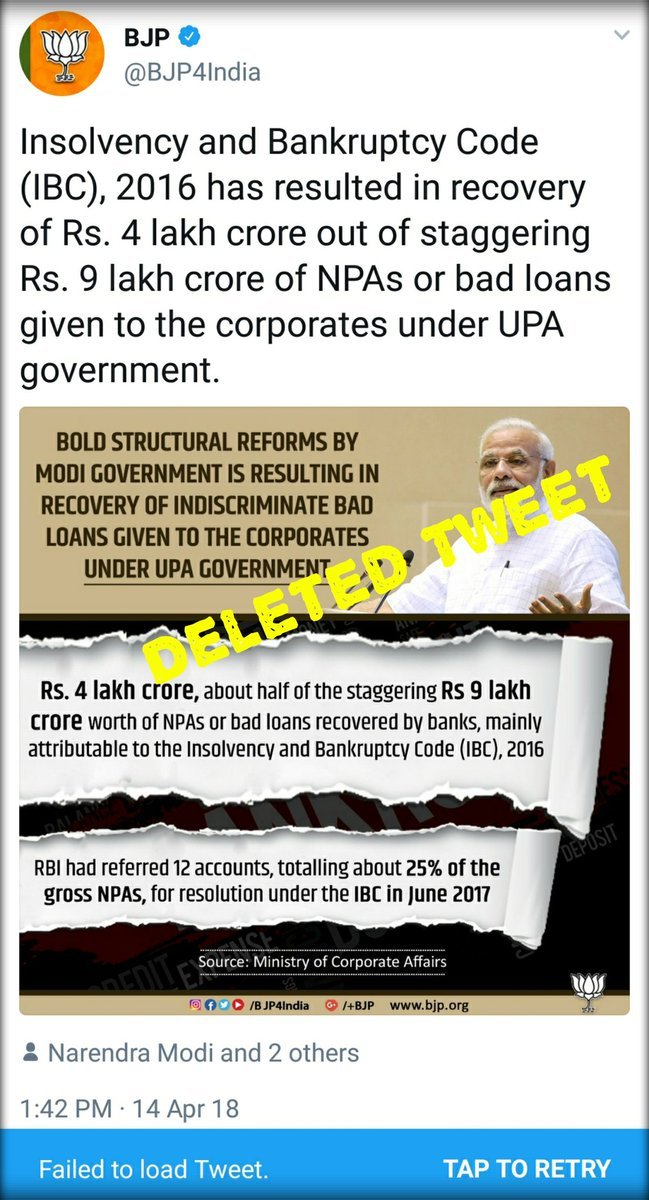 visal91's tweet photo. IBC was introduced in 2016 as a silver bullet to resolve bankruptcy/Insolvency in a TIME BOUND manner - i.e. 1 YEAR. It started off with reaping low-hanging fruits
However, the law was drafted in such way for people like #SubashChandra to extend ligitation to 4 years and only to pay pennies and weasel their way out. The loophole used in this case (Guarantor has little money left on hand and hence can pay only 0.03% back lol ) has now been plugged with an IBC Amendment 2026.
So far, the law has now been amended (>4 times) but only after the damage is done, each time
Since the time of loan disbursement, the orginal principal of ~5000 crores, accumulated interest, prolonged litigation time and failed recovery has only tied precious banking capital. Extend this scenario to 100s of other High Networth #NCLT Cases - Huge capital for e.g. can hypothetically fund free MDR for UPI payments for years , R&D for Cauvery Engine for AMCAs or the ever under-funded railway safety infra.
The penalty for flawed law-making by babus is eternally borne by poor tax payers:(
What we need is an overhauled executive (babus) to draft efficient laws and a vociferous but sane opposition to point out such flaws.
@FinMinIndia