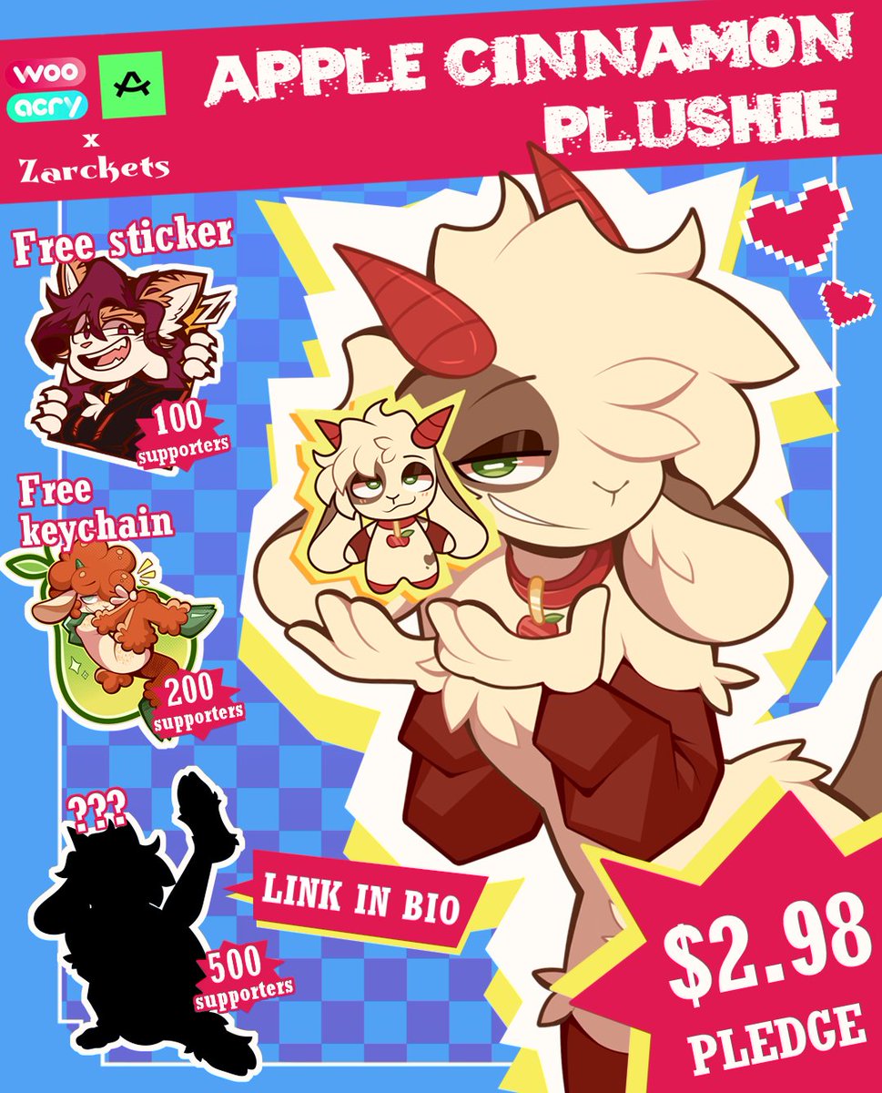zarckets's tweet photo. New Merch: Apple Cinnamon plushie! 🍎🐐

Want to get one? You can pre-order it right now and help me reach the goal of 100 supporters ✨

The campaign runs for 20 days; if we don't hit the goal, you'll get a 100% refund!

PRE-ORDER LINK: https://t.co/oc1A9PYsrU https://t.co/0VW06TnkSf