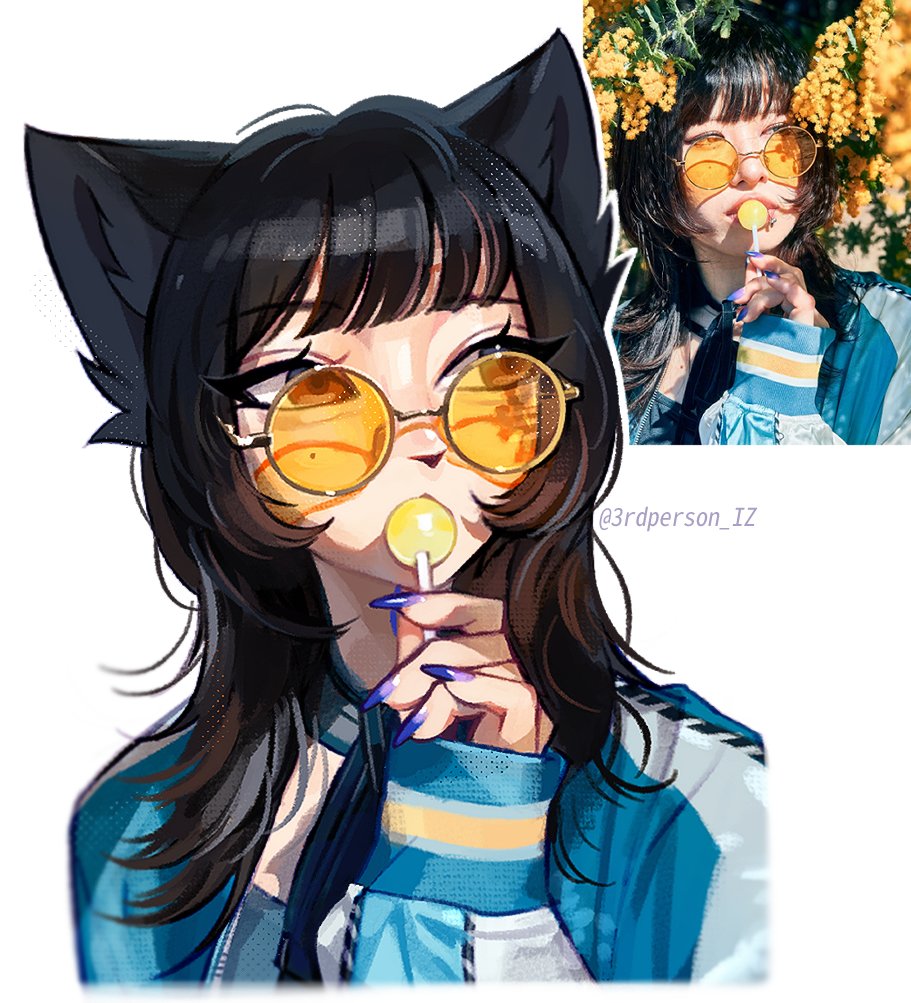 3rdPerson_IZ's tweet photo. kitty with yellow sunglasses 🐱🖤💛 https://t.co/Wyr1dZdhLT