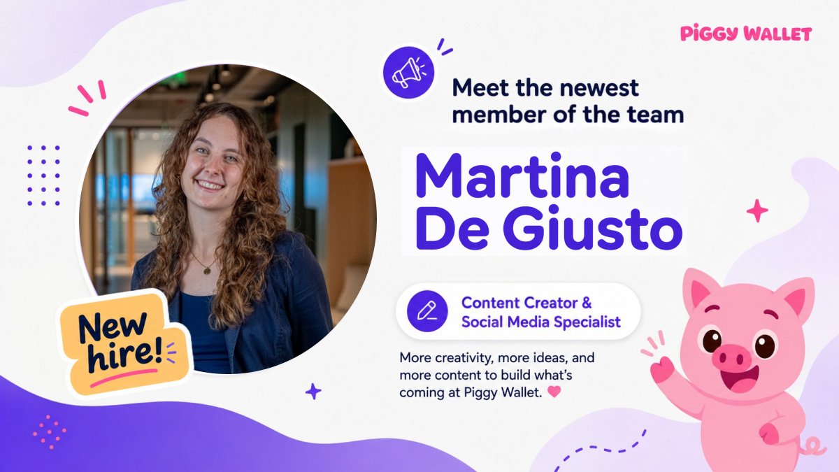 piggywallet_app's tweet photo. The Piggy team keeps growing 🐷

Today, we’re welcoming @_martudg, who is joining Piggy Wallet as a Content Creator &amp; Social Media Specialist.

We’re excited to have you on the team and to start creating and building together.

Welcome aboard, Martina! 💜 https://t.co/1LERat4N8q