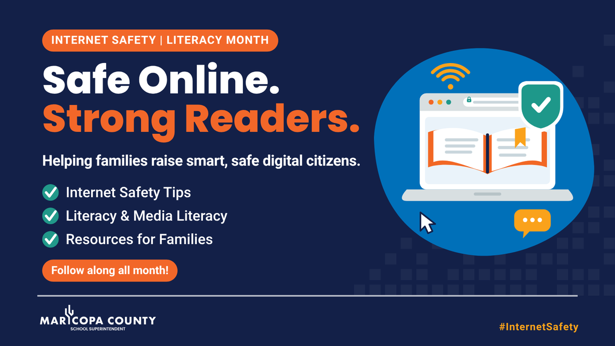 mcschoolsup's tweet photo. 📱📚 Our kids are growing up in a digital age — learning, playing, and connecting online in ways most of us never did as children. All month long, we'll be sharing simple, practical tips to help your family navigate the internet safely and confidently: privacy and passwords, spotting scams, healthy screen habits, and knowing when to ask for help. And because September is International Literacy Month, we'll celebrate the joy of reading right alongside it — because strong readers grow into smart, safe digital citizens. Follow along, join the conversation, and here's to a safe and story-filled month, Maricopa County! 💻🥰 
#InternetSafety #LiteracyMonth #DigitalCitizenship #MaricopaCountySchools