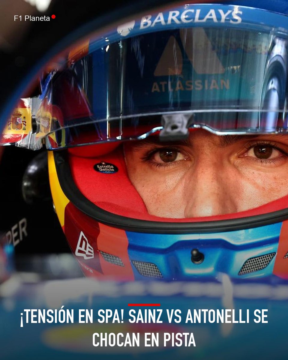 RustyOcano's tweet photo. DRAMA IN BELGIUM! Sainz and Antonelli nearly collided at Spa, sparking a tense radio exchange. Antonelli called him an “idiot, ” while Sainz said he “threw the car at him. ” Their battle is heating up. Will there be revenge on Sunday? Who was right? https://t.co/Tjx9SalSF3