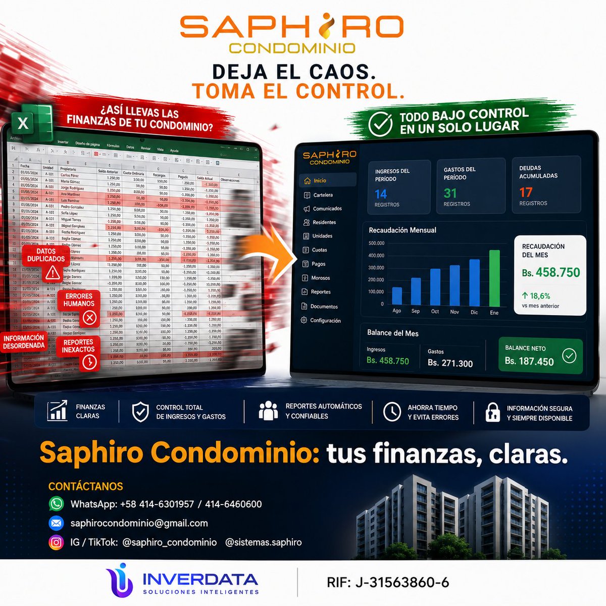 Inverdataweb's tweet photo. "El Excel que nadie entiende"❎ 📊 Si tu contabilidad de condominio todavía vive en un Excel enredado, es hora de evolucionar. Saphiro Condominio te muestra tus finanzas claras: ingresos, gastos y balance del mes, en tiempo real. #SaphiroCondominio #AdministraciónDeCondominios https://t.co/jLMfBJsns3