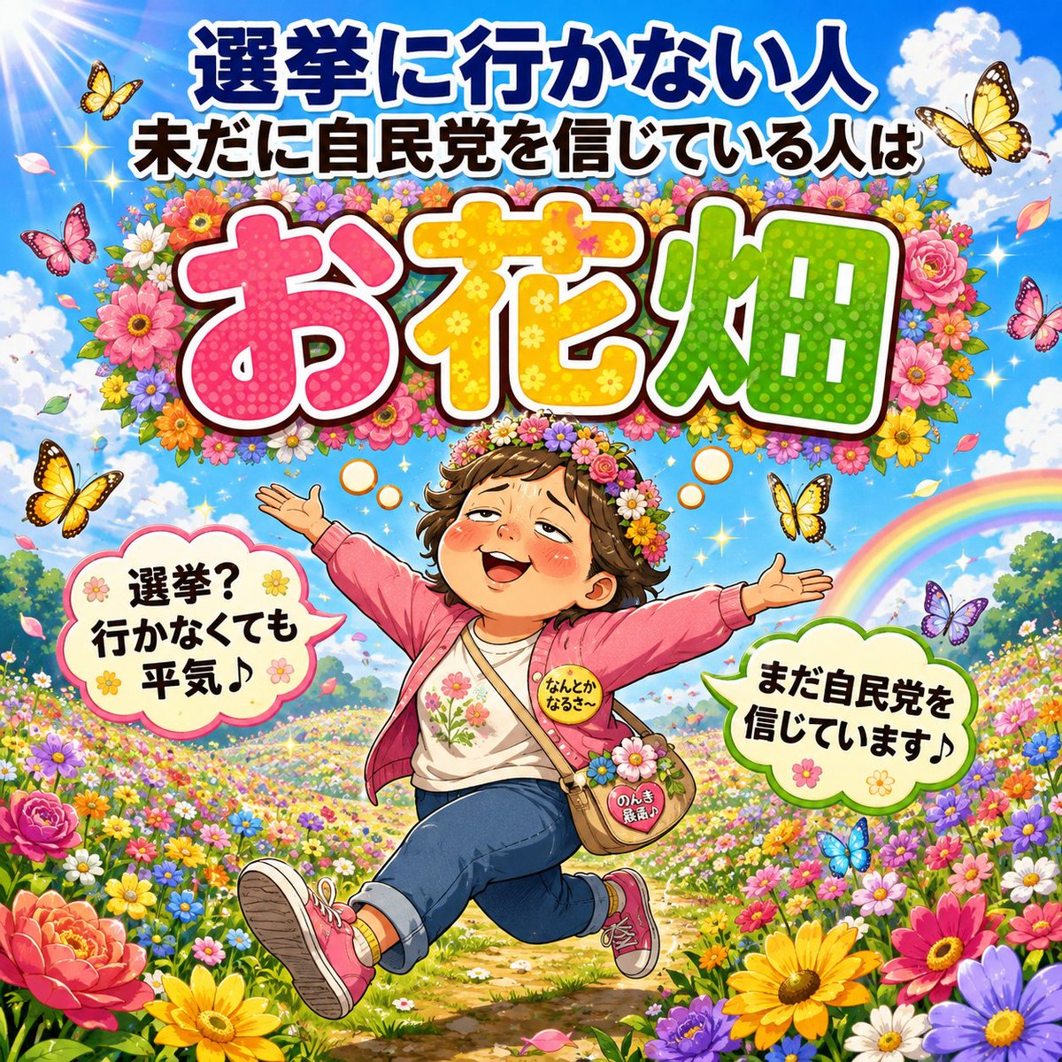 knak75's tweet photo. 選挙に行かない人、
未だに自民党を信じている人は
「お花畑」 https://t.co/UftwjDFKuu