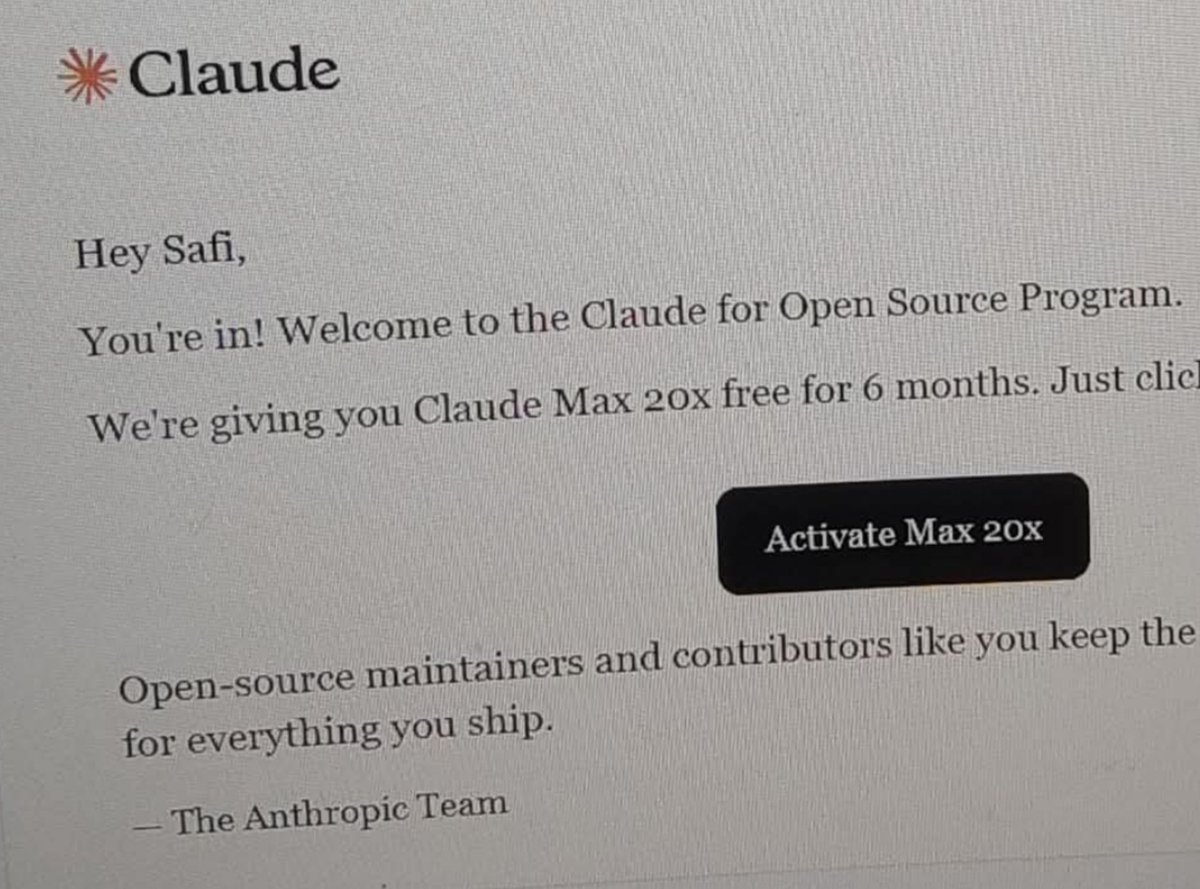 Safy__H's tweet photo. 6 free months of Claude Max 20x
Useless to me now... anyone want it? 👀

Waiting forever, only to wake up to peak timing drama! 🤦‍♂️

Applied for the Claude for Open Source Program, gave up waiting &amp; paid full price out of pocket for a year to build

If you need, DM or comment ⤵️ https://t.co/Ldbl6lNIDf