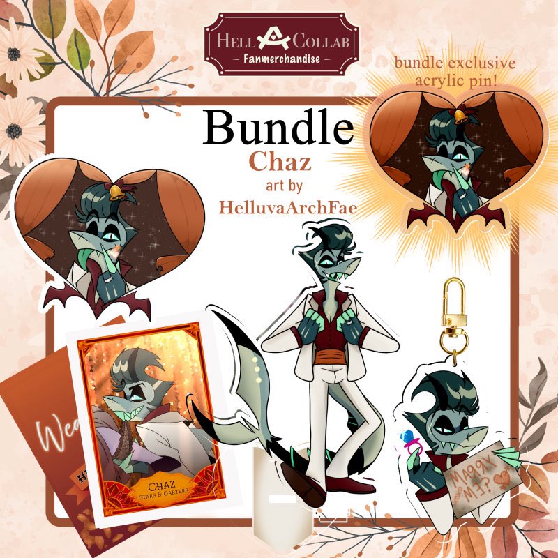 helluva_archfae's tweet photo. My #Chaz and #Crimson merch for the Hell-A-Collab Fall Wedding collection is now up for sale!

Items include a standee, keychain, sticker and photocard and be bought separately; HOWEVER, if you buy the whole set in a bundle you’ll get an exclusive acrylic pin! 💕✨ https://t.co/04B0NDHu8P