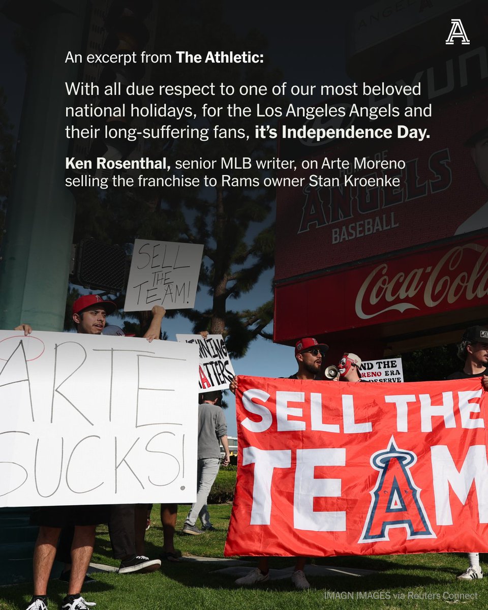 TheAthletic's tweet photo. Arte Moreno bought the Los Angeles Angels in 2003, the year after the team won their World Series title.

Since 2010, the team has made only one playoff appearance.

Now, in a shocking move, Arte Moreno has decided to sell the franchise to Rams owner Stan Kroenke. https://t.co/yUZHBpuepu