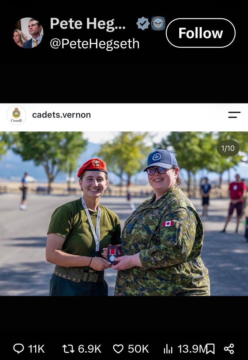 Athena_is_her's tweet photo. 🇨🇦 THEY’RE COMING FOR OUR KIDS AND THAT IS A LINE I WILL NEVER FORGIVE THEM FOR CROSSING

I was shocked when I saw this. Now I’m just in tears.

My kids were in the Cadet program. These are kids. Teenagers. Some are as young as 12. And the people running these programs are volunteers.

They are not politicians. They are not soldiers. They are not responsible for whatever political fight is happening between governments. They are Canadian kids learning leadership, teamwork and service.

And yet here we are.

I felt rage when they demeaned our war dead Canadians who fought and died alongside Americans.

I felt rage when we learned about attempts at election interference and efforts to fuel division in Canada, including support for Alberta separatism and the fight over our natural resources.

I’ve been attacked by foreign bots, trolls and online both foreign and domestic influencers who seem perfectly willing to sell out their own country for attention, money or political ideology.

They have insulted our leaders.
They have threatened us.
They have tariffed us.
They have tried to economically crush us.
They have pushed lies about Canada to their own citizens.
They have treated our sovereignty like something they are entitled to dictate.

And now they’re coming after our kids.

Our kids.

Why is the United States Secretary of Defense spending his time attacking and amplifying attacks against a photograph of young Canadian cadets?

Why is this appropriate behaviour for the Secretary of Defense or any rational adult? These are teenagers.

What kind of adult government looks at Canadian teenagers and decides they are fair game for political attacks?

And to the right-wing who have joined in attacking these kids: I have nothing but contempt for you. You should be ashamed of yourselves.

Our soldiers died fighting alongside Americans. Canadians and Americans stood together in wars and sacrificed together.

And now American officials are turning Canadian teenagers into political targets?

What the hell happened to basic morality?

Why is bullying Canadian teenagers apparently more important than dealing with the war he started and is clearly not winning, or all the other conflicts and war crimes they are committing, what about the American forces and interests abroad?

This administration has crossed a line that should never have been crossed.

Friends don't treat friends like this.

Allies don't treat allies like this.

You don't demean their war dead, threaten their sovereignty, interfere in their democracy, wage economic warfare against them, spread lies about them and then turn around and target their children.

And yes, I am angry.

I am f***ing furious.

Because I've watched this relationship deteriorate from one I once believed was built on friendship and mutual respect into something I barely recognize.

You came after our sovereignty.
You came after our economy.
You came after our democracy.
And now you're coming after our kids.

There are some lines you don't cross.

This is one of them.

🇨🇦 Canada will remember who stood with us — and who chose to stand against us.

#CanadaStrong #LeaveOurKidsAlone #CanadianSovereignty #StandWithCanada #NeverForget