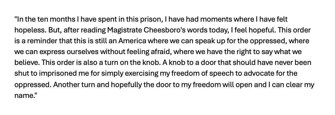 EricLeeAtty's tweet photo. Statement from Yaakub Vijandre regarding today's decision by a federal magistrate judge denying the Trump admin's motion to dismiss his case. https://t.co/nYBRc4IQzm
