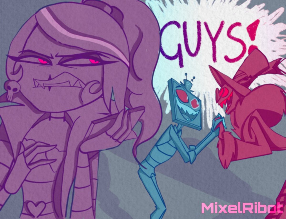 MixelRibot's tweet photo. Something about the Vees is just how everyday their lives are.

#thevees #Vox #valentino #velvette #hazbinhotel https://t.co/6TPyTwHorB