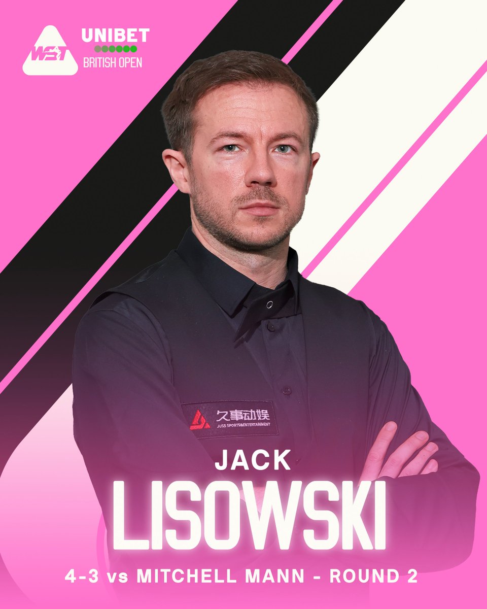 WeAreWST's tweet photo. THE CHELTENHAM MAN IS THROUGH! 🏠

Jack Lisowski comes back from 3-1 down to win a decider over Mitchell Mann.

#BritishOpen | @unibet https://t.co/PZJSPW9ysI