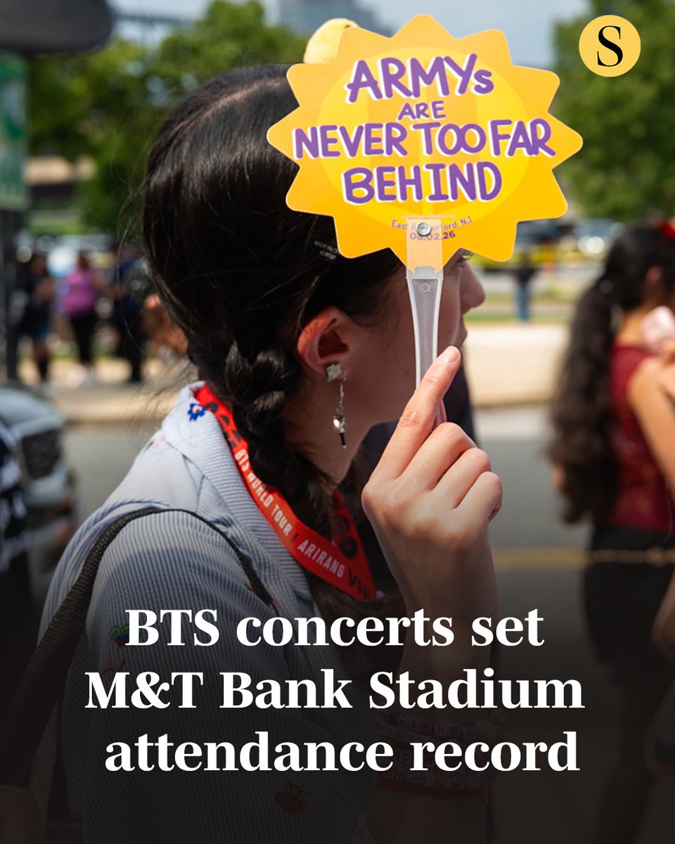 baltimoresun's tweet photo. BTS drew more than 140,000 fans to M&T Bank Stadium over two sold-out nights last month, setting an attendance record for the Baltimore venue, Maryland Stadium Authority officials confirmed Tuesday.

The turnout reflected BTS’ enormous international following. Fans traveled from across the country and beyond for the Baltimore shows, which were among the most anticipated stops on the group’s worldwide tour.

Read more: https://t.co/rHWJYqvXrL

📸: Baltimore Sun staff