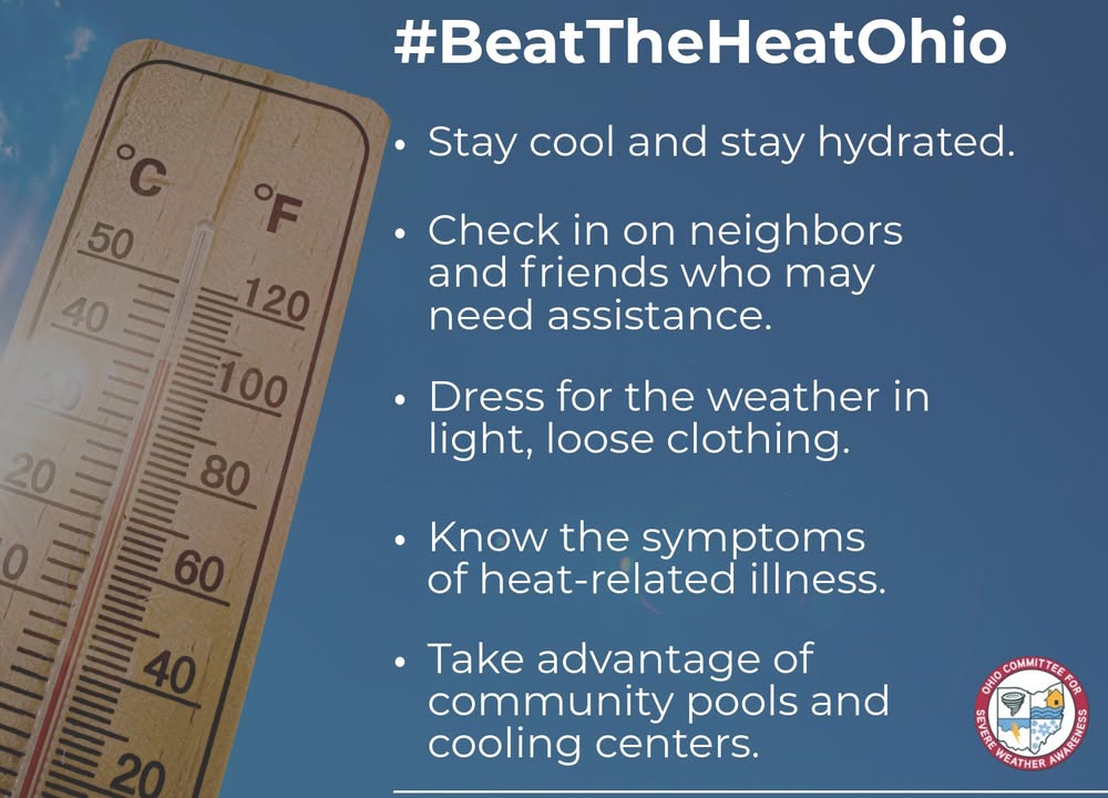 Ohio_EMA's tweet photo. During extreme heat, remember to stay cool, stay hydrated, and stay informed. To learn more about extreme heat safety, visit: https://t.co/C5rh59mx7S #BeatTheHeatOhio https://t.co/dfcr2Ih1Lv