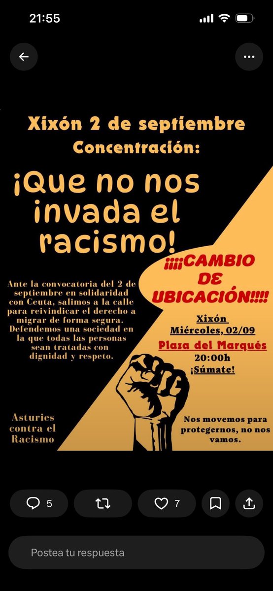HONEYSD's tweet photo. En Gijon habían convocado la contramanifestación en el mismo sitio y hora q la concentración a favor de Ceuta…la acaban de mover 20 metros de nada🤦🏼‍♀️🤦🏼‍♀️🤦🏼‍♀️quieren q se lie…@carmenporter_ #Horizonte https://t.co/SRSnByJfeX