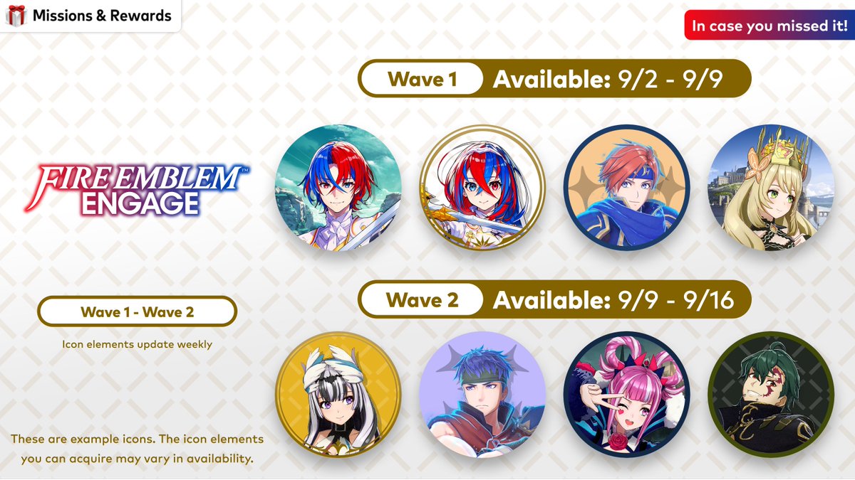 NintendoAmerica's tweet photo. Custom icons from Fire Emblem Engage are back! Redeem your #MyNintendo Platinum Points to collect rewards until Sept 16 at 6pm PT. Icon elements will be refreshed every Wednesday. #NintendoSwitchOnline 

Learn more: https://t.co/Sd9XXmwADC https://t.co/M2fCHR2zQc