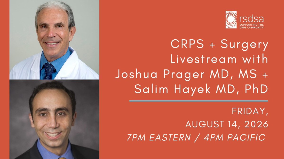 CRPSAinc's tweet photo. 🎥 Rewatch our latest livestream with Dr. Salim Hayek and RSDSA Board Member Dr. Joshua Prager as they discuss having surgery when you have #CRPS: https://t.co/FpRnOJ1Z1L https://t.co/rnJILeES4s