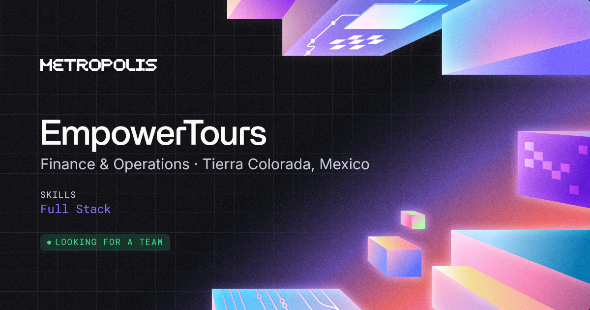 EmpowerTours's tweet photo. 6 weeks. 1 build. See you at Metropolis. ๐๏ธ #MetropolisHackathon
#tierracolorada #mexico #monad #cdmx https://t.co/MdZ1YXGG3g