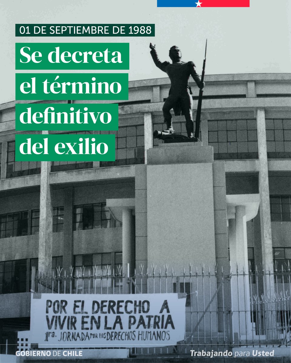 ANdeChile's tweet photo. 🇨🇱 1 de septiembre de 1988 | Fin del exilio
El Decreto N°203 dejó sin efecto las prohibiciones de ingreso para miles de chilenas y chilenos exiliados, marcando el fin formal del exilio administrativo.

📜 Revisa el documento en nuestros Catálogos en Línea: https://t.co/sWYdySMuwv https://t.co/fopwxuJFAN