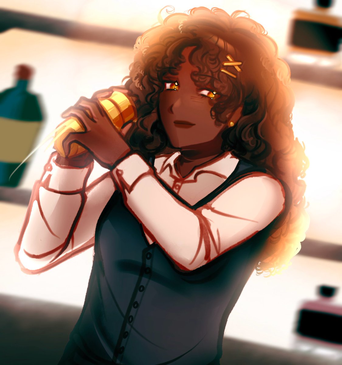 StarlightScars's tweet photo. #drantedesign
My mixologist OC being repurposed for the contest! The bartender submission!
A 26 year old aroace mother who works hard for what she does! A slightly southern accent & is of Brazilian-Japanese origin!
(Reference sheet drawn by me, 2nd art piece is by @Korpyoo !) https://t.co/OZWJz0bkDi
