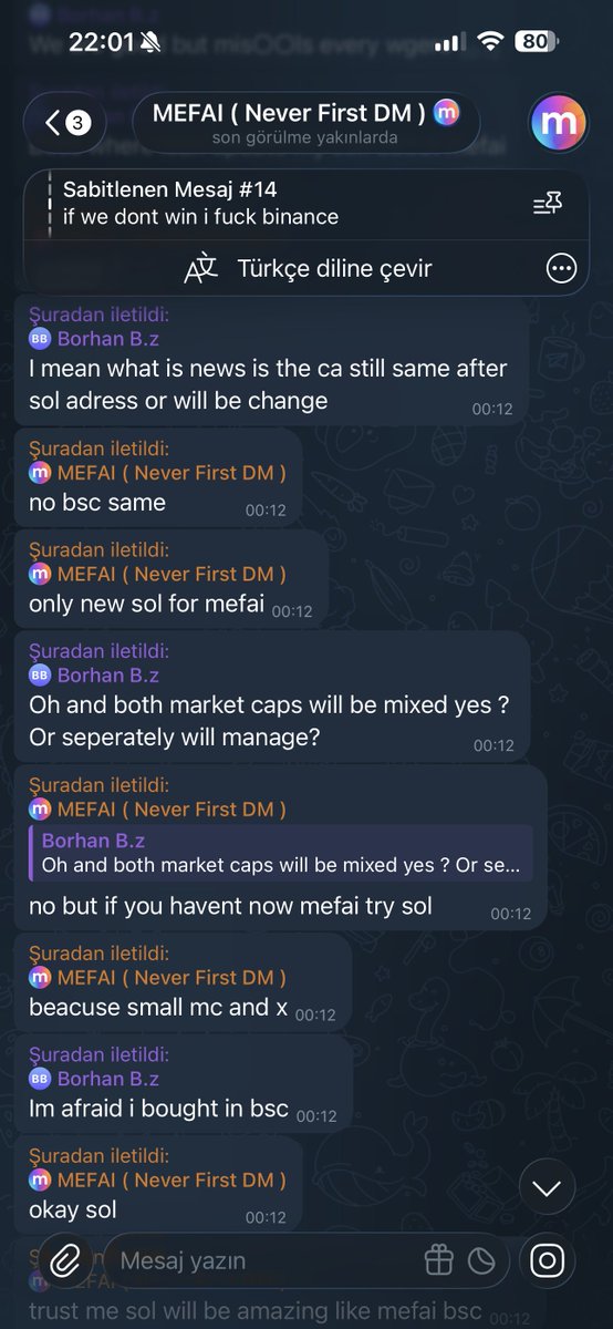 ctrlcrypto1's tweet photo. WHAT HAPPENED TO MEFAI’S SOLANA INVESTORS?

Today is September 1, 2026.

I am sharing this not to harm any project, but to bring public attention to the promises made about MEFAI’s Solana side, the statements that encouraged investors to buy, and the situation we have reached today.

The screenshots I am sharing clearly show the statements made by the MEFAI CEO regarding Solana:

“If the community supports us, we can go to Binance Alpha tomorrow.”

The Binance side told us.

“If you don’t have MEFAI, try the Solana side because the market cap is small.”

“Trust me, SOL will be amazing like MEFAI on BSC.”

“If you trust me, it will be amazing for both networks.”

“Binance wants to see Solana volume.”

“We will win the Binance game.”

These were not rumors spread by ordinary community members. They were statements made by the person leading the project statements capable of directly influencing investors’ financial decisions. The names Binance and Binance Alpha were used, Solana’s low market capitalization was presented as an opportunity, and investors were explicitly told, “Trust me.”

More importantly, another message in the screenshots describes an alleged token migration model under which users would send their tokens to a migration address and receive tokens from a new contract in return. The same message claims that, if the project continued developing, it could reach Binance Alpha. It also says this discussion should not be disclosed because those involved might be accused of being “insiders.”

It must now be clarified whether these statements were actually communicated by Binance. If such discussions or offers took place, verifiable evidence must be provided. If they did not, MEFAI must explain why the names of Binance and Binance Alpha were used in a way that could create confidence and expectations among investors.

The Solana side was promoted as a more advantageous alternative because of the tax structure on BNB Chain. Expectations were created that the two networks could eventually be connected, and repeated assurances were given that the Solana side would grow. People invested their money based on these statements, their trust in the project’s management, and the relationships publicly presented by the team.

However, as of September 1, 2026, we are facing a situation completely opposite to those assurances and expectations. The closure of the Solana side was announced, investors were driven into panic, heavy selling pushed the project’s value close to zero, and many people suffered serious financial losses.

This cannot simply be dismissed by saying, “The price went down.” Everyone understands that cryptocurrency investments involve risk. However, encouraging people to buy, using the names of major platforms to create expectations, telling investors to “trust me,” and then announcing a shutdown that pushes people into panic selling creates a serious responsibility that must be addressed.

We therefore expect clear and documented answers from MEFAI’s management:

Why was the Solana side closed?
When was this decision made, and why were investors not given a transparent exit plan beforehand?
What verifiable discussions were the statements “The Binance side told us” and “Binance wants to see Solana volume” based on?
What concrete information or documentation supported the Binance Alpha expectations presented to investors?
What happened to the promises concerning the future of the two networks and the proposed bridge or integration?
Why has no clear compensation, reimbursement, or migration plan been announced for affected Solana investors?
Will the Solana token movements of the team and all associated wallets be publicly disclosed?

This statement is not based on words alone. Screenshots of the statements, investor testimonies, and on-chain transactions will be made available for public examination. Our purpose is not to insult anyone or make unsupported accusations.#MEFAI $MEFAI  @BNBCHAIN @heyibinance @cz_binance