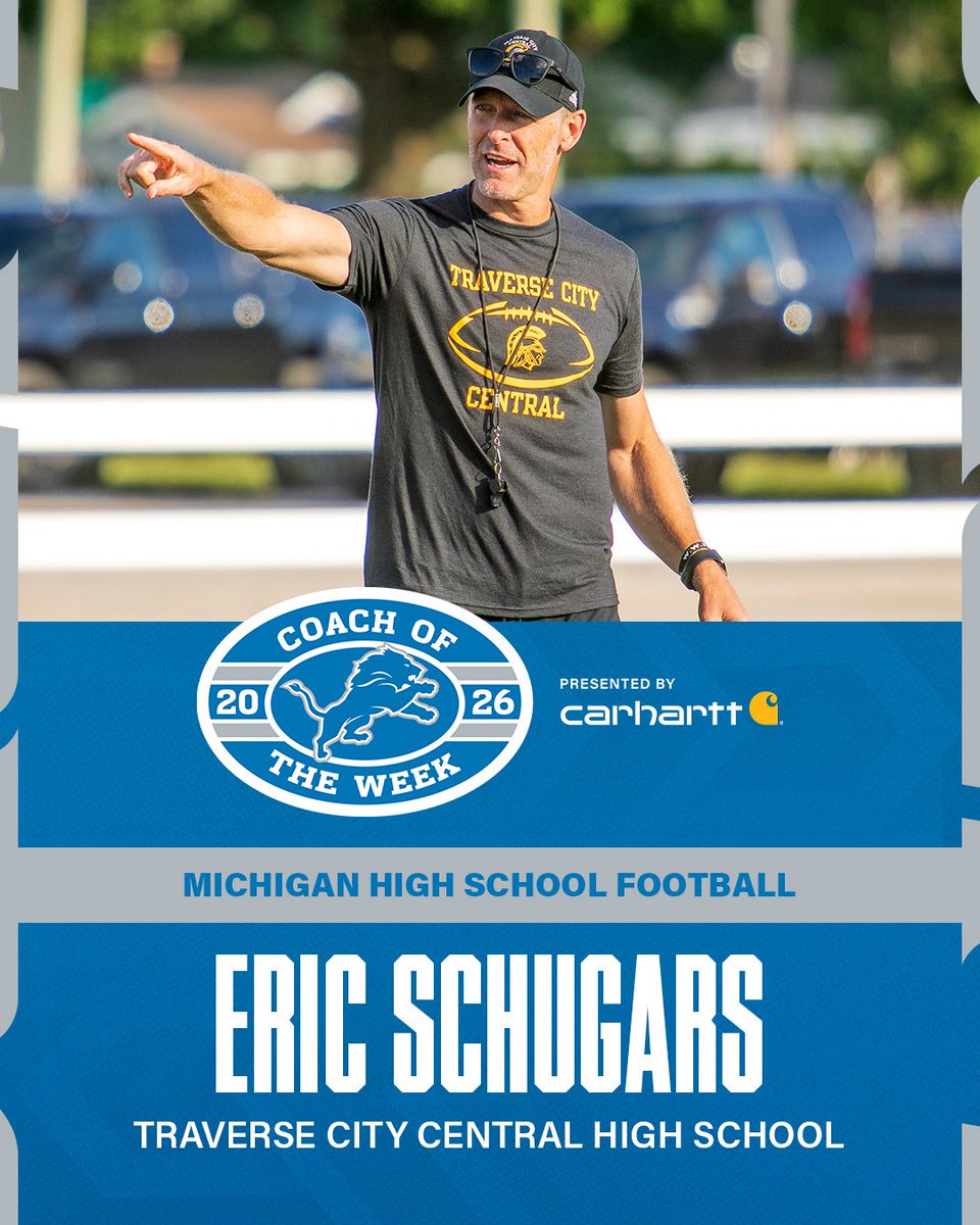 LionsYouthFB's tweet photo. Congratulations to Eric Schugars on being named Detroit Lions High School Football Coach of The Week for Week One, Presented by Carhartt

Head over to https://t.co/yExoS1De0b or click the link in our bio to see our full Head Coach Hangout Interview! 🏈

#OnePride #ThisIsHSFootball