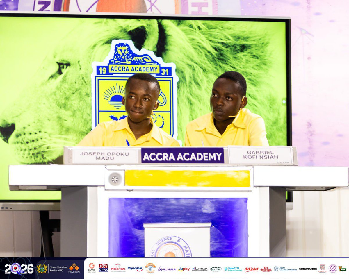 NSMQGhana's tweet photo. End of Contest

Accra Academy: 23pts
University Practice SHS: 20pts
Bishop Herman College: 17pts

Bleoo! Accra Academy books the FINAL spot in the semifinals after a fierce battle!

Hard luck to University Practice SHS and Bishop Herman College for a spirited contest.

Sponsored by @GOIL_Official 

#NSMQ2026 #NSMQQuarters #Primetime