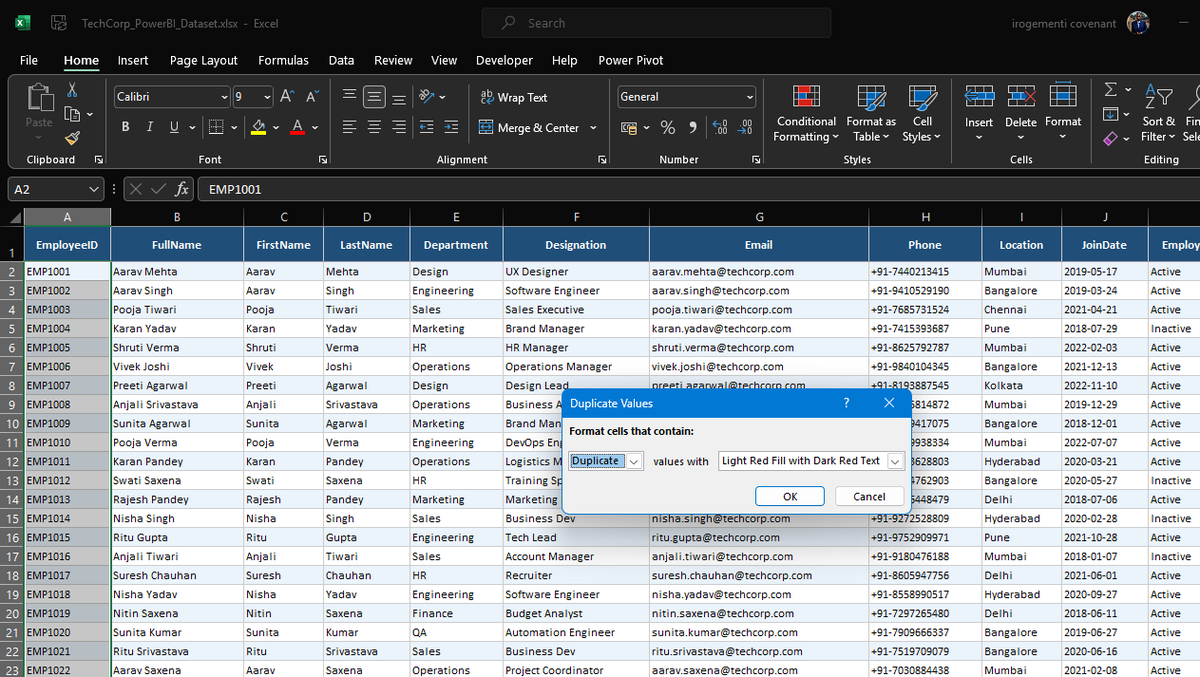 COVENANT_OFGOD's tweet photo. Before I built my Employee Analysis Dashboard in Excel, I did NOT touch a single chart first. I audited the data. 
First move: =COUNTBLANK(range) across my Data sheet. This instantly told me how many cell are empty .
#Excel #DataCleaning #DataAnalytics #ExcelTips #PivotTables https://t.co/PcmnCiCwpi