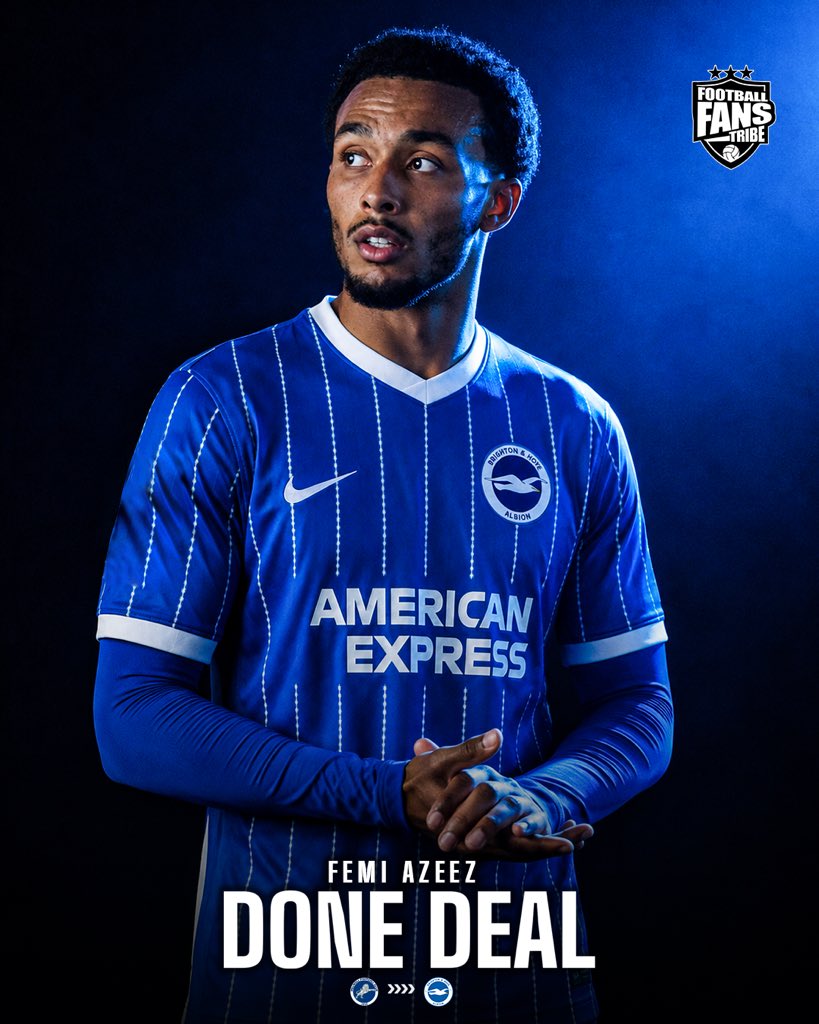 FansTribeHQ's tweet photo. 🇳🇬🦅✅ COULD THIS BE THE MOST INTERESTING STEP UP BY A NIGERIAN THIS TRANSFER WINDOW?

Brighton & Hove Albion reached an agreement with Millwall to sign 25 year old Nigerian winger Femi Azeez for an initial £12.5m fee in a package exceeding £15M for a 4+1 year contract.

Interestingly, FEMI AZEEZ was recently handed his National Team Call up at the Unity Cup by coach Eric Chelle were he shone. 

He was also named in the 2026 PFA CHAMPIONSHIP TEAM OF THE YEAR as well as being the highest rated player in the Championship last season (7.32)🥇 

Mind you, he recorded 11 goals and 7 assists as Millwall reached the Championship play-off semi-finals.

#BHAFC  #Millwall #femiazeez #transfers #supereagles
