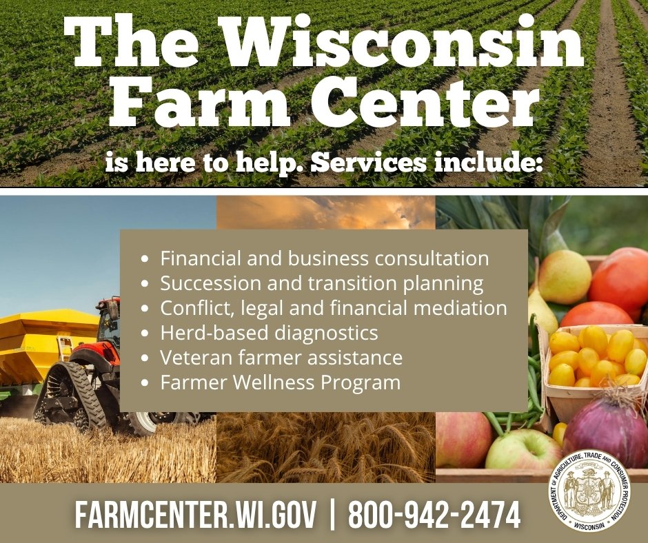 widatcp's tweet photo. The Wisconsin Farm Center is here to help and provides a variety of free and confidential resources to Wisconsin farmers and their families.

Learn more at https://t.co/VrLUJdDybo. https://t.co/sTIWQXcrTo