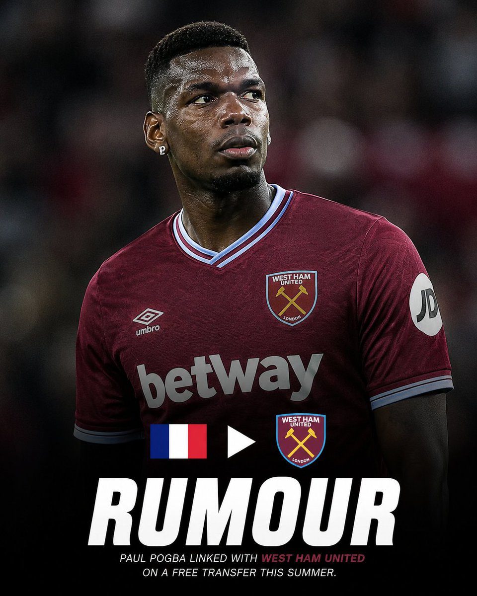 juliancastvt's tweet photo. 🚨🇫🇷 RUMOR | Paul Pogba, en el radar del West Ham United. El conjunto inglés estaría considerando incorporar al centrocampista francés como agente libre. Las conversaciones podrían acelerarse en las última hora del mercado. https://t.co/AXlzJ7DBXy