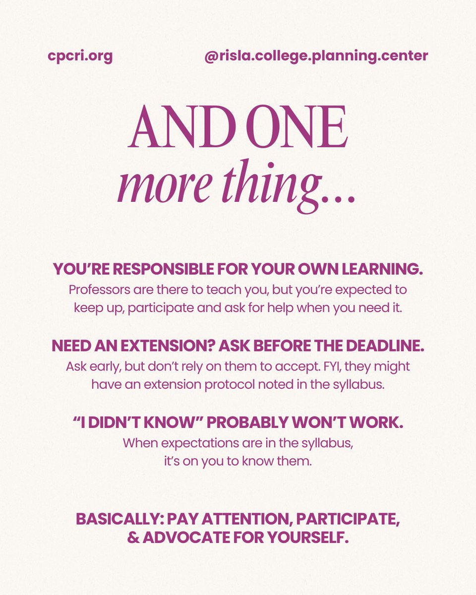 CPCRI's tweet photo. Here's the unofficial rules of being a college student 😅

Save this for your first week and consider it your unofficial “things I wish someone told me” guide. 📚 https://t.co/msnAmLtTE0