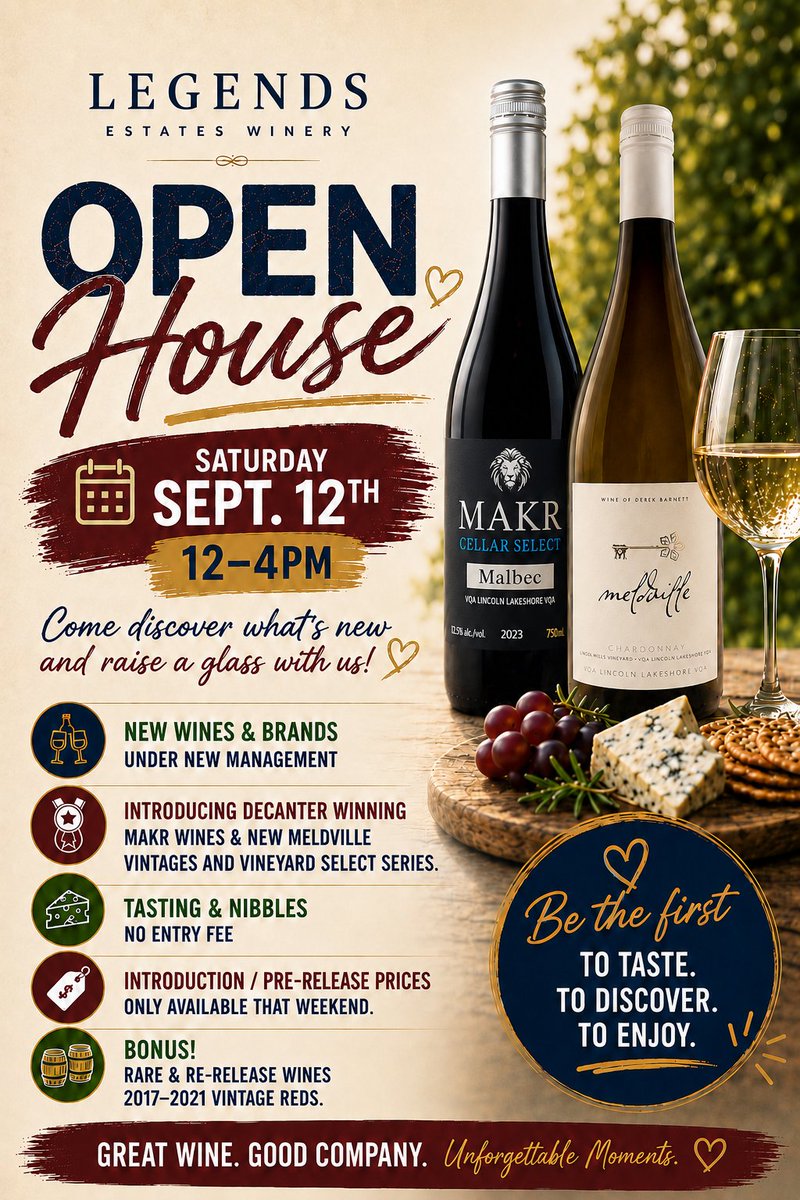 LegendsWinery's tweet photo. Legends Estates Winery - Open House!

New Wines. New Flavors. Unforgettable Moments. 🍷

https://t.co/U4425MarHM https://t.co/4jNd9VKWJw