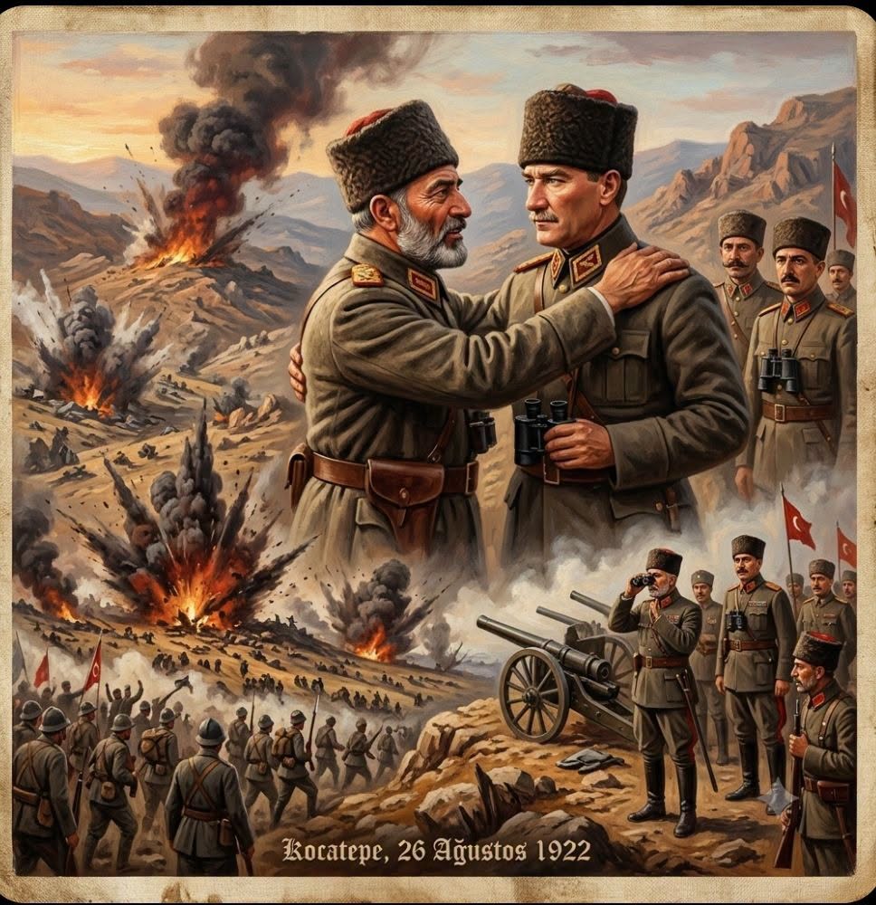 ergenekon172125's tweet photo. SENİ BİZE ALLAH MI GÖNDERDİ  ?
Tarih 30 Ağustos 1968. Afyon Lisesi öğretmeni Sabri Tanrıkut, öğretmen arkadaşlarıyla Dumlupınar' da yapılan törene katıldı.
Konuşmacılardan birisi kurtuluş savaşımızın süvari kolordu komutanı Fahrettin Altay Paşa'ydı.
Bir albay, Paşa'nın koluna girdi.
Kürsüye çıkmasına yardımcı oldu.
Konuşma süresince de elinde bir semsiye ile O'nu güneşten korudu.
Fahrettin Altay Paşa konuşmasına şöyle başladı:
" Bana Mustafa Kemal'i anlatır mısınız? dediler. Ben de memnuniyetle kabul ettim ve geldim.
Ancak anlatımım kısa olacak. Size 26 Ağustos 1922 sabahı taarruz anındaki bir olayı aktaracağım.
Bu şekilde Mustafa Kemal'i anlatmış olacağım.
Paşanın Mustafa Kemal'i nasıl anlatacağını herkes merak etti;
Önündeki bardaktan bir yudum su içti ve konuşmasını, sonradan avukatlığa başlayan Sabri Tanrıkut'un tuttuğu nota göre şöyle sürdürdü:
Planlandığı şekilde
26 Ağustos 1922
sabahı saat 05.00'te başta Mustafa Kemal olmak üzere İsmet Paşa, Fevzi Çakmak, Nurettin Paşa, ben ve diğer komutanlar, ordu karargahı olarak Afyon Kocatepe'deydik.
Plan gereği taarruz,
önce top atışlarıyla başladı.
Bu bir baskındı.
20 dakika sürdü.
Ardından 'Tahrip' atışları yapıldı. Bu da 10 dakika devam etti Yunan mevzilerindeki makineli
tüfek yuvalan, Yunan topları, tel örgüleri hedef alındı.
Komutanlar olarak bizler de top atışlarının sonucunu görmeye çalışıyor, alt kademelere iletmek üzere Mustafa Kemal'in emrini bekliyorduk.
Sonuçta Yunan mevzilerinde alevlerin yükseldiğini, hedeflerin vurulduğunu, düşmanın mevzilerini terk ederek geri çekilmekte olduğunu gördük.
Mustafa Kemal'e yöneldik.
O'nun taarruz ve takip emrini bekliyorduk.
Ne ki gözlerini O, Yunan mevzilerinden ayırmıyor ve geri çekilen Yunan ordusunu izliyordu.
Fevzi Çakmak,
sessizliği bozdu.
' Haydi Kemal düşman kaçıyor, taarruz emrini ver !' dedi.
Mustafa Kemal:
' Dur Abi !' diye cevap verdi.
Bir süre sonra
Fevzi Çakmak,
' Kemal, tarihi bir fırsatı kaçırıyorsun, düşman yeni mevzilerine yerleşecek.
Emrini ver artık !'
diye ısrarda bulundu.
Mustafa Kemal, yine
' Dur abi !' dedi.
Bir süre daha geçti. Fevzi Çakmak bu kez
'Allah aşkına Kemal,
ver şu emri, komutanlar seni bekliyor, yeter artık !' diye sesini yükseltti.
Mustafa Kemal yine
' Dur Abi !' dediği sırada beklenmedik bir olay meydana geldi.
Yunan ordusunun terk ettiği mevzilerde cehennemi patlamalar başladı.
Mustafa Kemal'in taarruz ve takip emrini geciktirme sebebi anlaşıldı.
Yunan ordusu, geri çekilirken cephe boyunca mevzilere saatli bombalarını yerleştirmiş, askerlerimize tuzak hazırlamışlardı.
Mustafa Kemal' in öngörüsü, büyük bir felaketi önlemişti.
Taarruzda ısrar eden Fevzi Çakmak,
Mustafa Kemal'e sarıldı.
' Seni bize Allah mı gönderdi Kemal ? ' dedi.
Müteakiben süngü hücumu ve ileri top atışları emrini aldık.
Alt kademelere ilettik. Sonucu biliyorsunuz.
Bana ' Mustafa Kemal'i anlat ' dediler.
' İşte Mustafa Kemal budur !' "
Dedi ve bir albayın yardımıyla kürsüden indi.
Fahrettin Altay Paşa'dan dinlediği bu olayı ve anıyı, öğretmen, sonradan da avukat olan Sabri Tanrıkut hiç unutmadı. Paşaya 2 metre uzaklıkta dinlediği bu anıyı,
O güne ait fotoğrafları da bizimle paylaştı.
30 Ağustos Zafer Bayramımız kutlu olsun... Gazi Mustafa Kemal Atatürk ve silah arkadaşlarını minnetle,