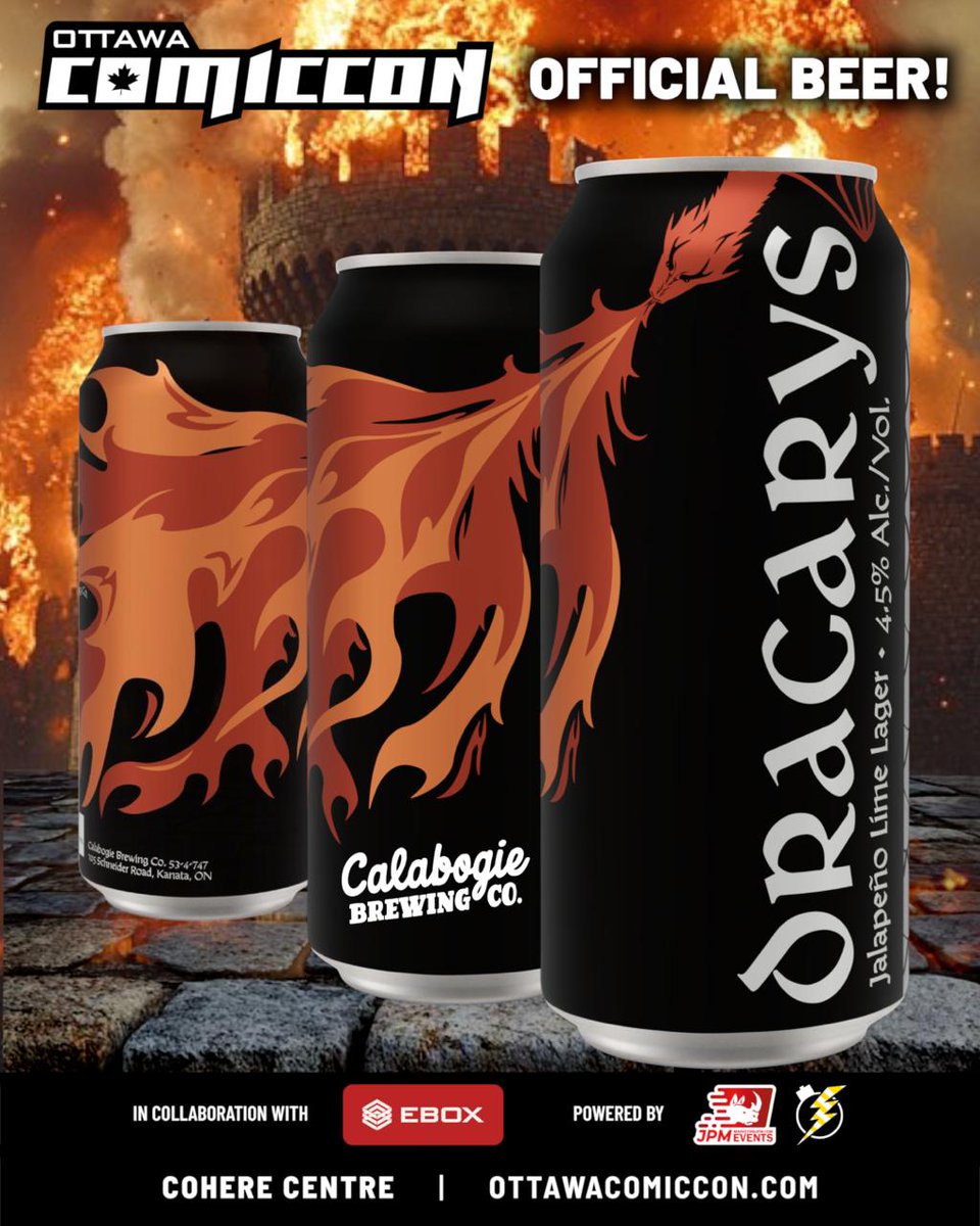 OttawaComiccon's tweet photo. 🍺 Some beers are brewed. This one was pulled from the fire.  Try a DRACARYS by Calabogie Brewery  – The official Ottawa Comiccon beer, Sept. 11 to 13 at the Cohere Centre! 

#ottawacomiccon26 #calabogiebrewery #beer #dracarys #gameofthrones https://t.co/UdWR9Rb4v6
